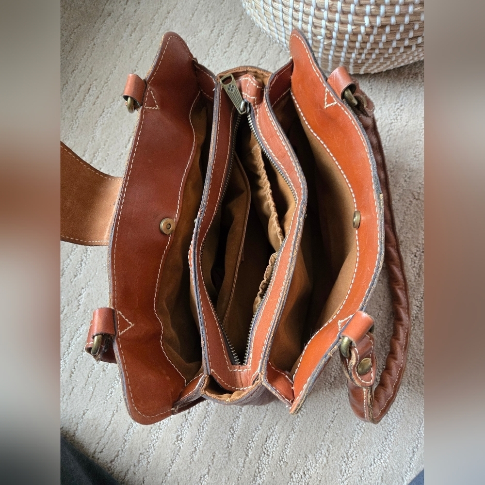 Patricia Nash Rienzo Satchel Handbag Full Grain Cognac Leather Vintage Style - Picture 6 of 16